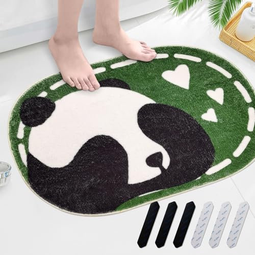 Pandaonly XXL Badematte, 50x80cm Teppich Mit 6 Rutschfeste Aufkleber, Weicher Mikrofaser & Anti-Rutsch & Stark Saugfähigkeit, Grüne Badvorleger