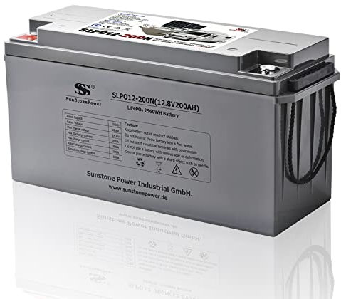 Sunstone Power LiFePO4 - Batteria al litio da 12,8 V, 200 Ah, 2,56 kWh, scarica smart Bluetooth, BMS Power RV, barca, campeggio, batteria solare