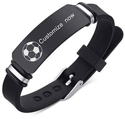 KBNSUIAN Braccialetto sportivo personalizzabile, regolabile, per atleti, giocatori, compleanni, lauree, regali per adulti e ragazzi, 19 cm, Acciaio inossidabile Silicone