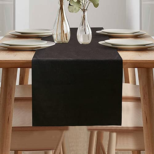 Samt Tischläufer, Tischläufer Modern, Abwaschbar Tischläufer, Tischläufer Leinenoptik für Esszimmer Party Urlaub Draußen Drinnen Dekoration (Schwarz, 40 x 140 cm)