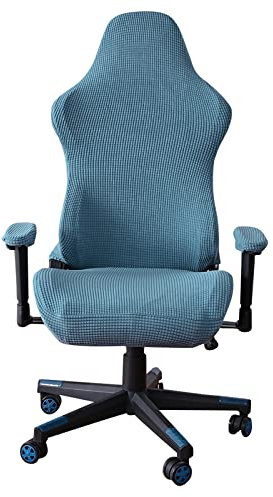 Gaming Stuhl Bezug Gamingstuhl Bezüge 4 Stück,Gaming Stuhlhussen mit Armlehnen/Stuhlrücken Bezug/Bürostuhl Bezug,Dehnbare Abnehmbar Waschbar für Computerstuhl Gamning-Stuhl,Kein Stuhl - Blau