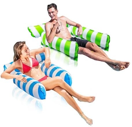 Pukitt 2 Pack Water Hammock, 4-in-1 Multi-Purpose Inflatable Pool Lounger Float with Bottom Mesh, Hammock, Portable Floating Chair Bed Travel, Swimming Hot Tub Toys, Light Blue and Green
