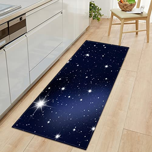 TFLABS KüchenläuferBlau und Sterne rutschfest Küchenteppich mit Wasserdicht, Teppich Läufer Küchenmatte für Küche Flur Wohnzimmer Schlafzimmer Badezimmer 60 x 180cm