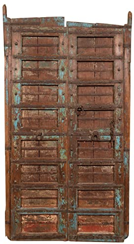 Biscottini Porta portone in Legno massello e Ferro da Interno o da Esterno Vecchia e Antica Medievale L132XPR8XH238 CM