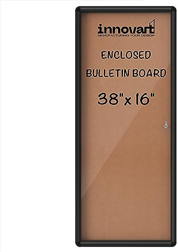 INNOVART Tableau d'affichage fermé 96,5 x 40,6 cm, panneau d'affichage verrouillable en liège avec cadre en aluminium noir, vitrine murale avec porte battante, armoire d'information pour l'école, le