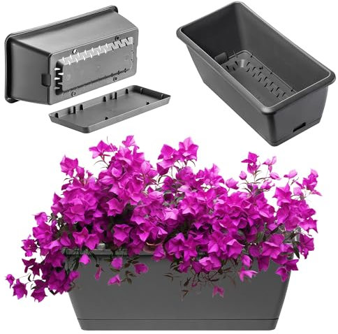 KADAX Blumenkasten 40 cm, Grau – Pflanzkasten aus Kunststoff mit Untersetzer, wetterfest und stabil, ideal für Balkon, Terrasse oder Fensterbank