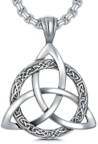 PDTJMTG Keltische Halskette für Männer Sterling Silber Keltischer Knoten Triquetra Dreifaltigkeit Halskette Geschenk für Männer, Sterling Silber, Kein Edelstein (A)