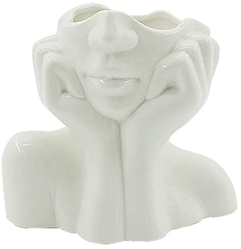 Huachaoxiang Moderne Vasen Deko, Kreativität Keramik Gesichtsvase Weiß Blumentopf Statue Künstlerische Kopf Gross Heimdekoration Für Pampasgras,Weiß