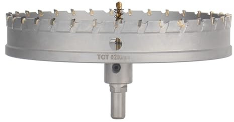 Vearter Scie cloche TCT en carbure de tungstène, 200 mm avec foret de centrage, foret en carbure pour métal, acier inoxydable, acier doux, aluminium, cuivre, fer, plastique, fibre de verre