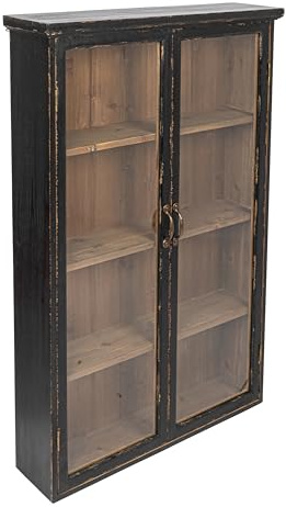Creative Co-Op Wood and Glass Display Cabinet with 3 Shelves and 2 Doors, Natural and Black