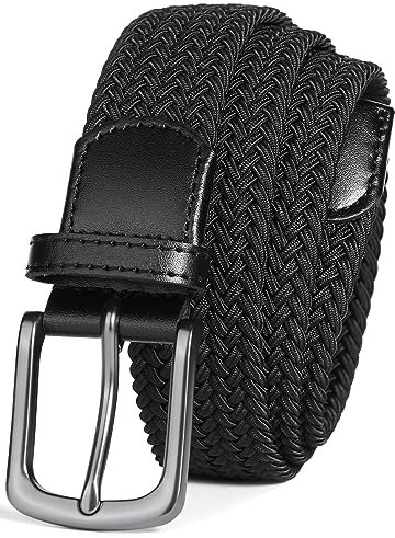 Bon4Extrao Stretch Gürtel Herren Schwarz, Flechtgürtel Elastischer Gürtel Herren Stoff ohne Löcher 35mm, Elastisch nach Belieben, Angenehm zu Tragen