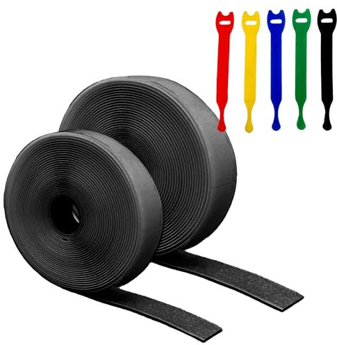 AXATY (20mm x 8m) Hook and Loop Tape Self Adhesive – Double Sided, Heavy Duty, Water Resistant - Nylon Strong Sticky Back Fastening Tape for Home, Office, DIY, and Crafts (Black, 20mm * 8 Meter)