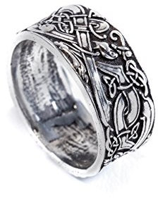 Windalf Breiter Silberring FERON 11 mm Wikinger Schmuck mit Fenris Wolf Knoten Antik 925 Sterlingsilber (Silber, 68 (21.5))