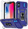 Jshru for iPhone X Case with Screen Protector [2 Pack] and Slide Camera Cover,Shockproof iPhone XS Case,Ring Kickstand Phone Cover for iPhone X/XS,Blue