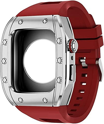 TINTAG Mod Kit 45 mm 44 mm Metallgehäuse, Silikon-Uhrenarmbandhalter für Apple Watch Serie 8, 7, 6, 5, 4 SE, robuste Legierung, Stoßfängergehäuse, Uhrenersatzarmband für Herren, 44mm, Achat