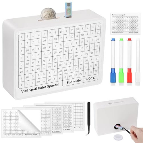 Selizo Spardose Holz,Sparbox mit Zahlen Ankreuzen,Sparbox with Ziel,Spardose mit zähler Zum Ankreuzen,Sparschwein mit Sparziel,Spardose €500 €1,000 €2,000 €3,000 €5,000 Euro Keine Montage