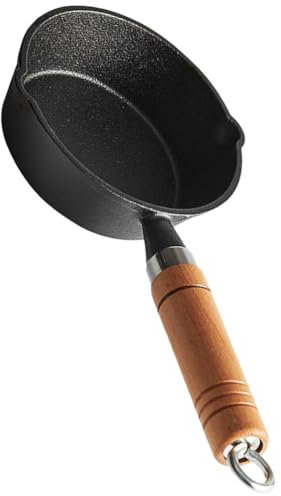 BESPORTBLE Mini Cast Iron Skillet 5 Inch Non Stick Fry Pan with Drip Spout and Wooden Handle Egg Frying Pan Pancake Pan Burger Omelet Cooker for Kitchen Cooking