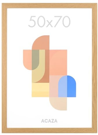 ACAZA Cadre Bois 50x70cm, Pour photo, poster et affiche, Frame en bois MDF avec verre plexi, Décoration murale, Chêne chaleureuse