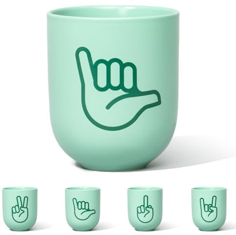 FYNGERS | Becher mit Handzeichen | Mint | Matter Becher aus Porzellan | Perfekte Kaffeetasse oder Teetasse | Super Geschenk (Hang Loose)