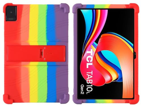 Funda para tablet TCL Tab 10L Gen2 8492A de 10.1 pulgadas 2023, funda de silicona suave para niños, funda de soporte ajustable para TCL Tab 10L Gen2 8492A de 10.1 pulgadas (arcoíris)