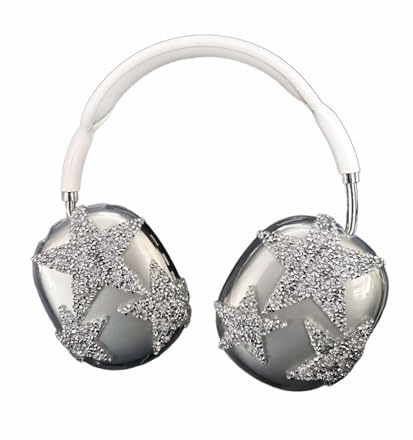 JLSDBMZ Hülle für AirPods Max, 3D Niedliche Sterne Silber Luxus Design, Transparent Kristall Glitzer Glitzer Bling Diamanten TPU Soft Case Geeignet für AirPod Max für Damen Mädchen Geschenke