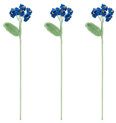 FINGERINSPIRE 3 Stück Gehäkelte Vergissmeinnicht Blume In Marineblau Handgefertigt Gehäkelter Vergissmeinnicht Blumenstrauß Gestrickte Polyester Kunstblumen Für Hochzeitssträuße Dekor Blumengeschenk
