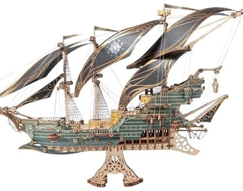 Die maritimen Abenteuer des Piratenschiffs Sparrow, 3D-Puzzles für Erwachsene und Kinder zum Bauen, Grün, Howcat, Holz, 518 Teile