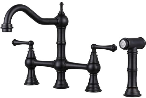 Homelody Grifo Cocina Grifo Con Rociador Lateral Grifo Bimando De Latón Macizo Bronce Antiguo