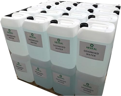 Hexeal Deionised Water 30 x 25L - For Steam Irons, Car Batteries & Vehicles | 750L - Also For Windscreen Fluid & Antifreeze. Demineralised Water, Reduces Limescale & Stains - Not Distilled