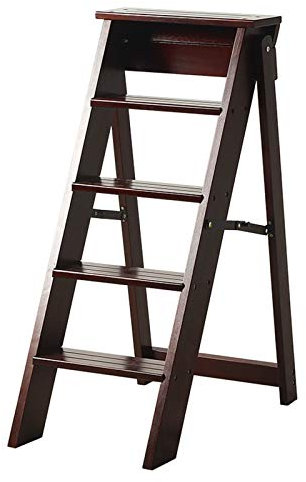 Klappbarer Tritthocker, 5-stufige Holzleiter, tragbare, Faltbare Trittleiter mit Leiter, Hocker und Ablagefläche, Multifunktions-Trittleiter für Zuhause, Bibliothek, 150 kg Tragkraft/A/a