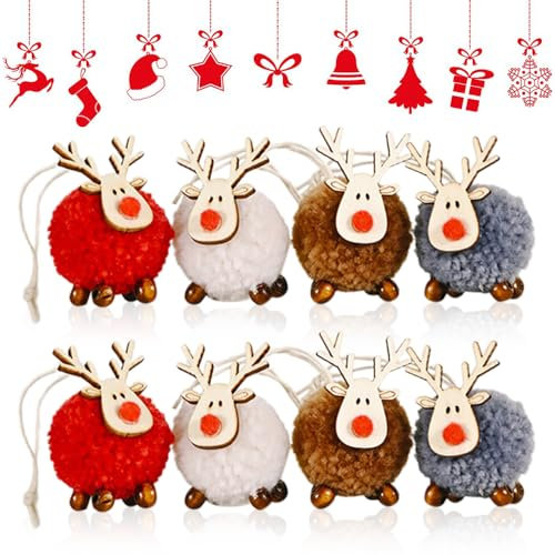 BNGXR Weihnachtsbaum Anhänger Weihnachtsanhänger Deko Elch-Weihnachtsbaumbehang Kinder Weihnachtsdeko Baumschmuck Rentier Filz Holz Weihnachtliche im Elch-Design Kleine Dekore Plüsch(8 Stück)
