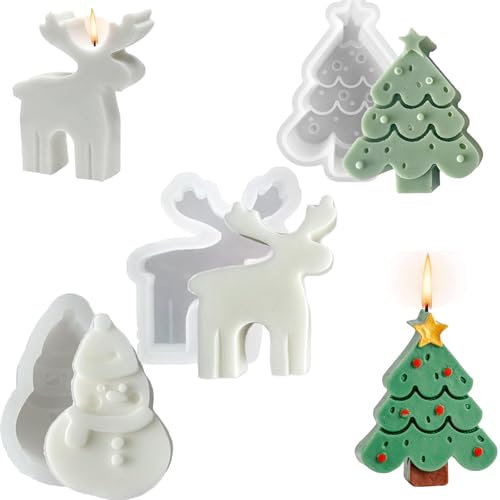 3 moldes de silicona para Navidad, moldes manualidades, molde de silicona para Navidad, alce muñeco de nieve, árbol de Navidad, molde para hacer velas