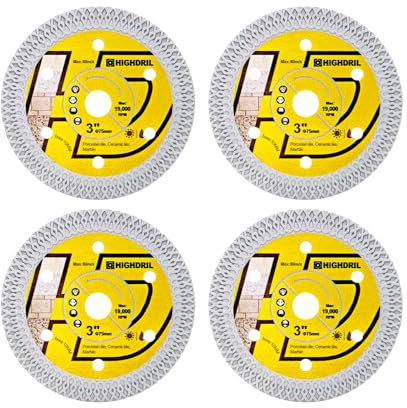 HIGHDRIL Disco Diamantato per Piastrella 75mm x Foro 10mm - 4 Pezzi Dischi da Taglio X Maglia per Ceramica Porcellana Piastrella Marmo Pietra Artificiale