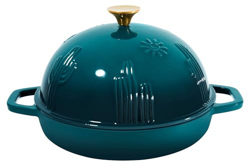 Flavehc Cast Iron Bread Oven With Cloche Lid for Baking - Darkcyan Enameled Dutch Oven With Dome Lid for Sourdough - 2.6 qt