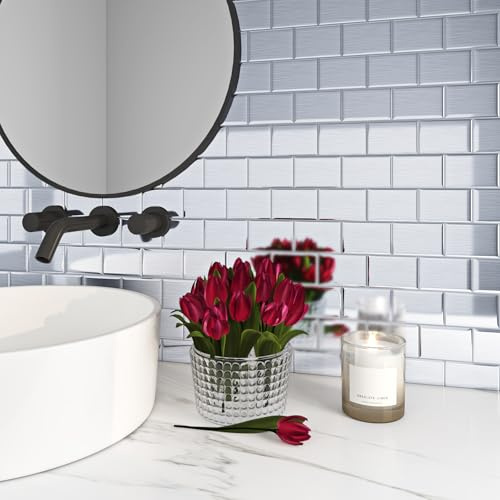 Livelynine Fliesenaufkleber Bad 3D Silber Klebefliesen Küche 3D Edelstahloptik Wasserfest Selbstklebende Fliesen Badezimmer Küchenrückwand 30x30CM Wandfliesen Selbstklebend Metro Metallic, 4 Stück