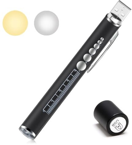 Penriter Médico Penlight Lámpara de Diagnóstico Luces de Pluma con el Calibre de la Pupila, 2 Fuentes de Luz LED, USB recargable Médico Penlight Lámpara, Linterna de Bolígrafo para enfermeras médicos