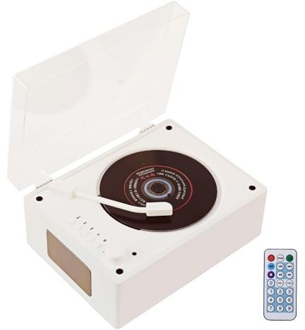 CD Player Bluetooth for Home, Portable CD Music Player with HiFi Sound Speakers, Retro CD Player with Dust Cover Remote Control, Small CD Music Player Rechargeable with AUX USB Port