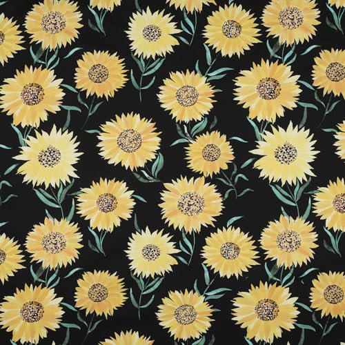 VmG-Store Baumwollstoff Meterware 140cm Breite Stoffe zum Nähen Nähstoff Kinderstoff für Kissen Babykleidung Kinderkleidung DIY (Sonnenblumen Schwarz Bc038)