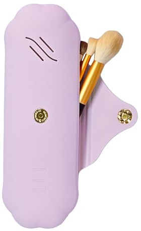 AWINNER Silicone Makeup Brush Holder Travel Cosmetic Bag,Soft Portable Cosmetic Face Brushes Holder with Anti-Fall Out Magnetic Closure, Large Travel Makeup Brush Case, Purple, Modern