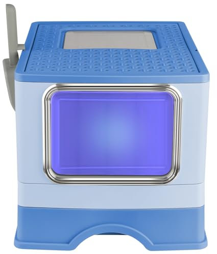 Maison de Toilette Chat,Grand Bac à Litière pour Chat, avec Pelle à Litière Auto-toiletteur Désinfection UV -52 * 39 * 39cm Stérilisation-Bleu