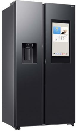 Samsung RS90F66BEFEF - Frigorifero side-by-side AI con congelatore, 178 cm, 614 l, erogatore di gelato/acqua con attacco per acqua, Family Hub, AI Energy & Voice Control, Black Steel