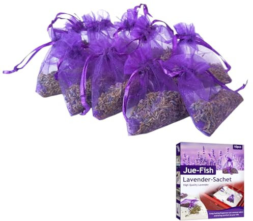 WUSJCOF 10 saquitos de lavanda seca natural para dormir y relajarse, flores secas, bolsas aromáticas como ambientador y antipolillas para ropa, cajones, habitaciones, armarios