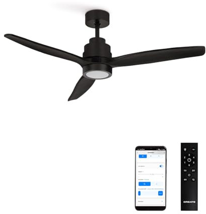 CREATE / WINDSTYLANCE S/Ventilador de techo con luz negro con Wifi y mando / 40W, Silencioso, Ø112 cm, 6 velocidades, temporizador, función verano-invierno, doble altura