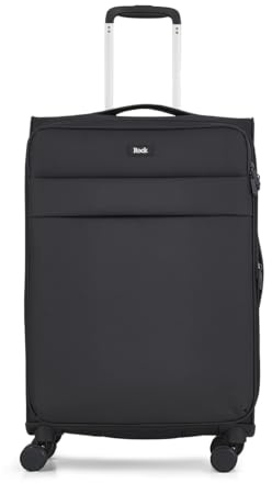 Rock Harper Medium Soft Shell Suitcase in Black - Lightweight, Sleek & Minimalist Design - Telescopic Handle, 360 Swivel-Wheels & TSA Combination Lock - 67 x 42 x 29.5 cm 50L Capacity