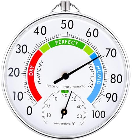 Thermometer Aussen - 10cm Kabelloses Wandmontiertes Thermometer und Hygrometer, Analoges Thermo-Hygrometer Geeignet für Häuser, Gewächshäuser, Gärten, Autos, Batteriefrei