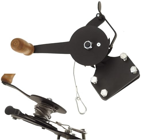 FEINZ Seilwinde mit Kurbel und Karabiner | Grill, Barbecue, Handwinde, Schwenkgrill, Handseilwinde, Handkurbel, Handwinden, Grillrolle, Grillrostwinde, Stahl, Holzgriff