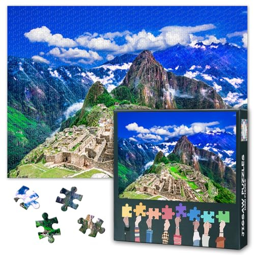1000 Teile Puzzle für Erwachsene - Machu Picchu Peru Landschaft - Verlorene Inkastadt mit antiken Ruinen, landwirtschaftlichen Terrassen & Wayna Picchu Berg - Herausforderndes Szenen Puzzle (70x50 cm)