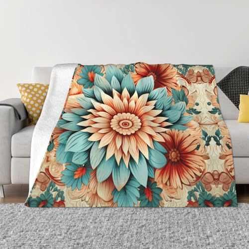 PHAYAH Dahlia Pattern Flannel Blanket Plush Fluffy 80X60 For Sofa Bed Couch, Movie Night, Camping, And Trave