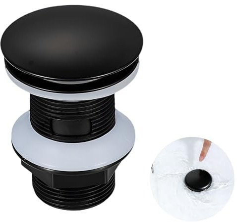Bonde Lavabo Salle de Bain Noir Mat, Adaptée pour Évier sans Trop-Plein, Mécanisme Pop-Up, Installation Facile, Design Élégant pour Salle de Bain Moderne