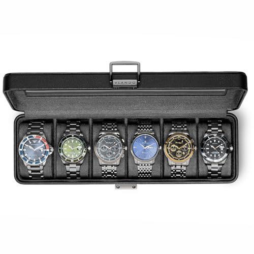 VLANDO Uhrenbox Herren 6 Uhren,abschließbarer Uhrenkasten mit Glasdeckel
